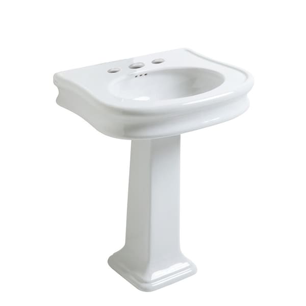 Whitehaus Pedestal Sink W/ Integrated Oval Bowl, Seamless Rnded Trim, Rear Overflo LA10-LA03-3H - main